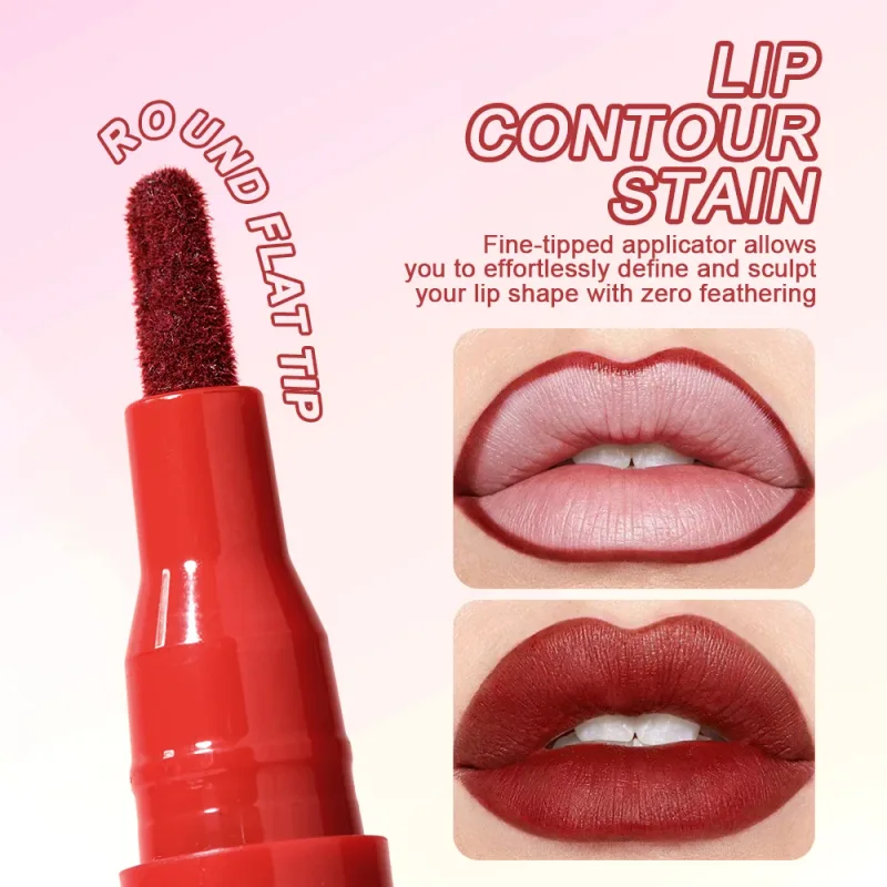 Lip Stain Pen 6 Shades Waterproof Long Lasting Lightweight Flat Tip Lip Liner Stain Define Lip Shape