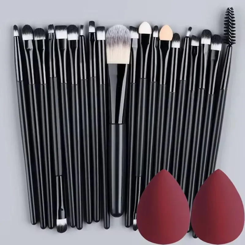 Conjunto de pincéis de maquiagem, 20 peças, pincel de delineador, pincel de maquiagem para bochechas, olhos, pincel de base cosmético com esponja de maquiagem