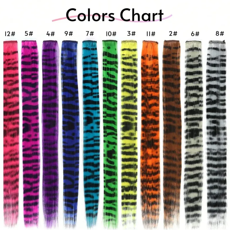 1pc/2pcs/3pcs/4pcs/6pcs/8pcs18 "longo reto zebra impressão clipe de pena sintética em extensões de cabelo ideal dia das bruxas natal