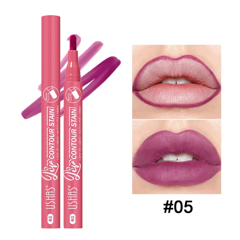Lip Stain Pen 6 Shades Waterproof Long Lasting Lightweight Flat Tip Lip Liner Stain Define Lip Shape