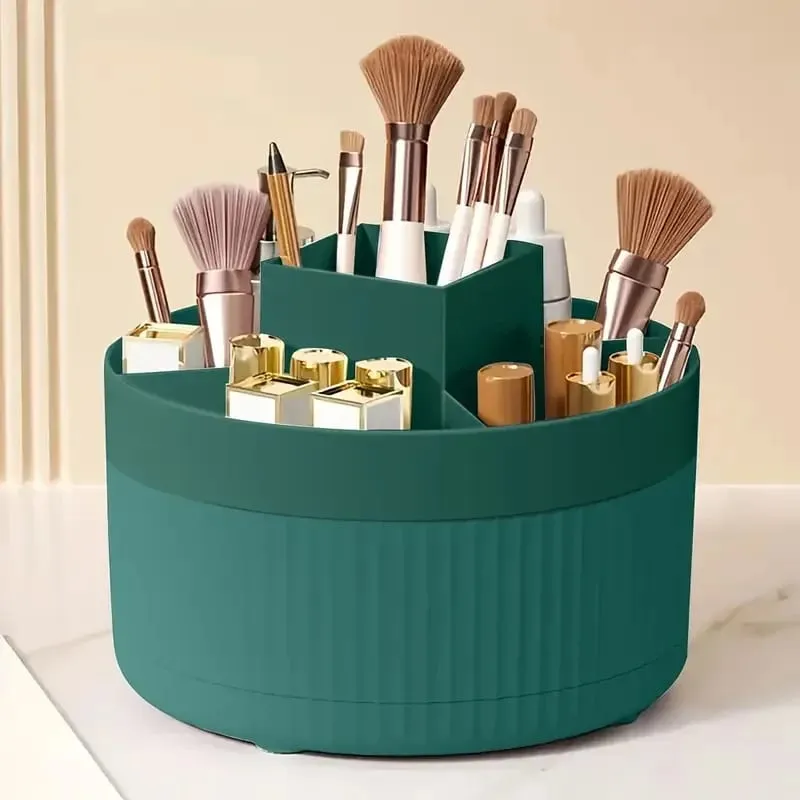 360° Rotating Makeup Organizer Makeup Holder Cosmetic Storage with 5 Compartments Multi-Functional Holder for Brushes Pen
