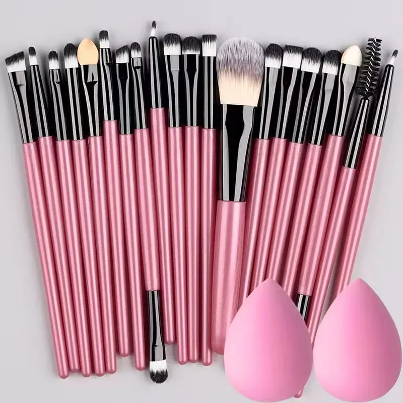 Conjunto de pincéis de maquiagem, 20 peças, pincel de delineador, pincel de maquiagem para bochechas, olhos, pincel de base cosmético com esponja de maquiagem