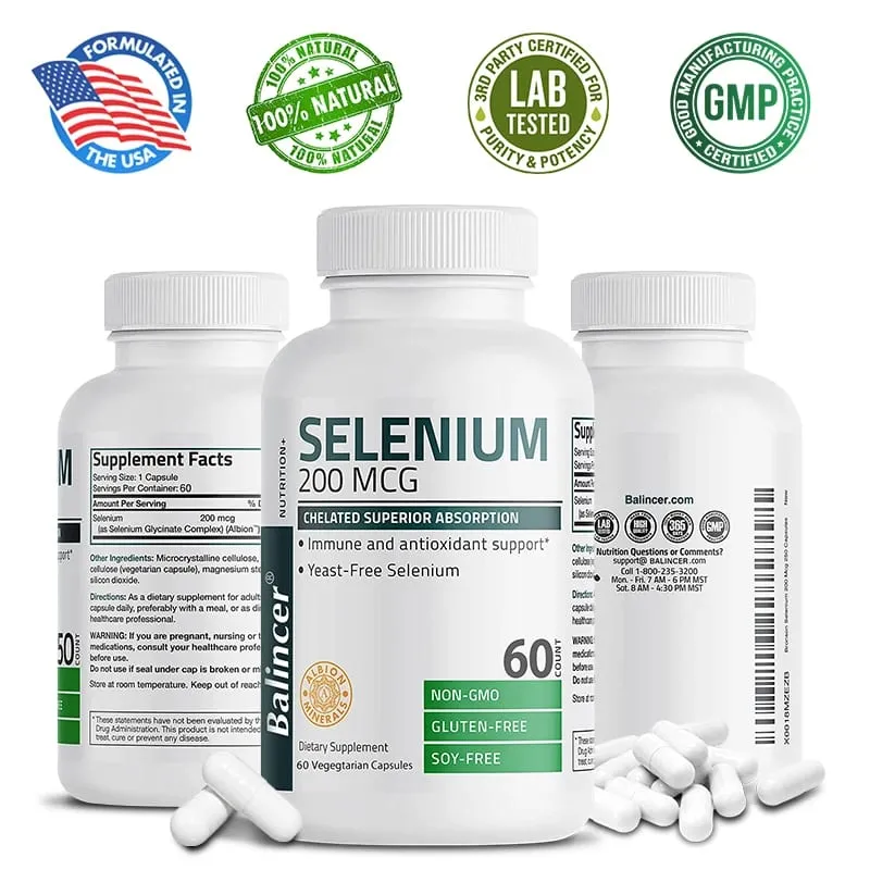 Suplemento antioxidante mineral Balincer 200mcg com selênio - apoia a saúde geral imunológica - não OGM, fácil de absorver