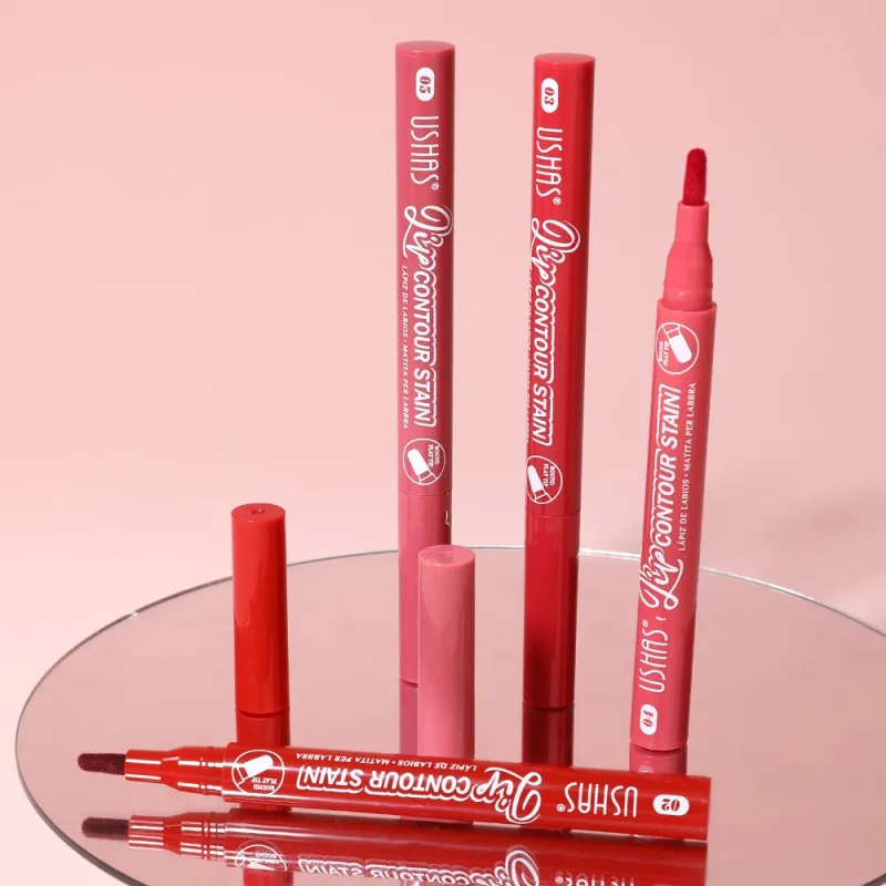Lip Stain Pen 6 Shades Waterproof Long Lasting Lightweight Flat Tip Lip Liner Stain Define Lip Shape