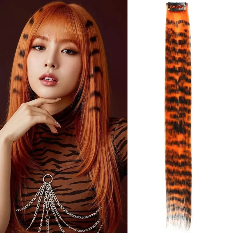 1pc/2pcs/3pcs/4pcs/6pcs/8pcs18 "longo reto zebra impressão clipe de pena sintética em extensões de cabelo ideal dia das bruxas natal