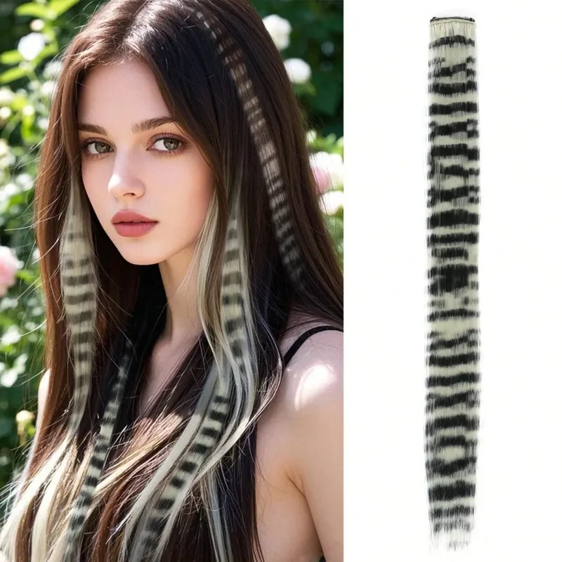 1pc/2pcs/3pcs/4pcs/6pcs/8pcs18 "longo reto zebra impressão clipe de pena sintética em extensões de cabelo ideal dia das bruxas natal