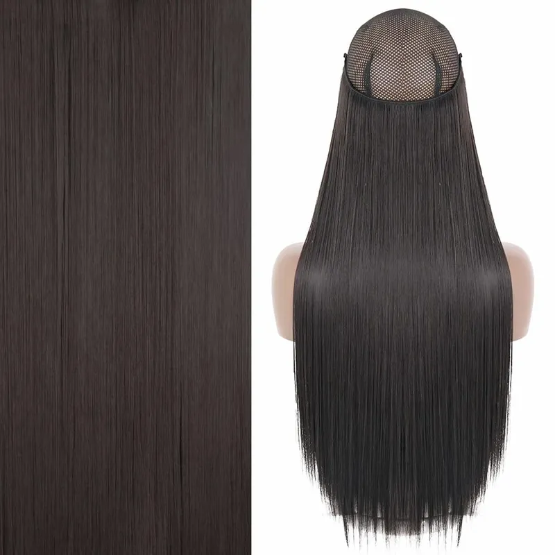 Synthetic No Clip Invisible Wire Hair Extensions Straight Black Blonde One Piece False Hairpiece Hair Extension — image 10