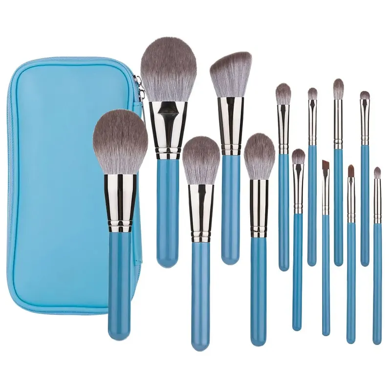 13pcs Makeup Brushes Set with Leather Bag Foundation Powder Blush Eyeshadow Eyebrow Brush Soft Hair Cosmetic Makeup Tool