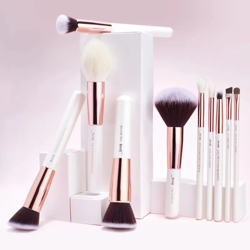 Jessup conjunto de pincéis de maquiagem profissional, 25 peças, kit de ferramentas para base, pó, blush, beleza, branco pérola t215