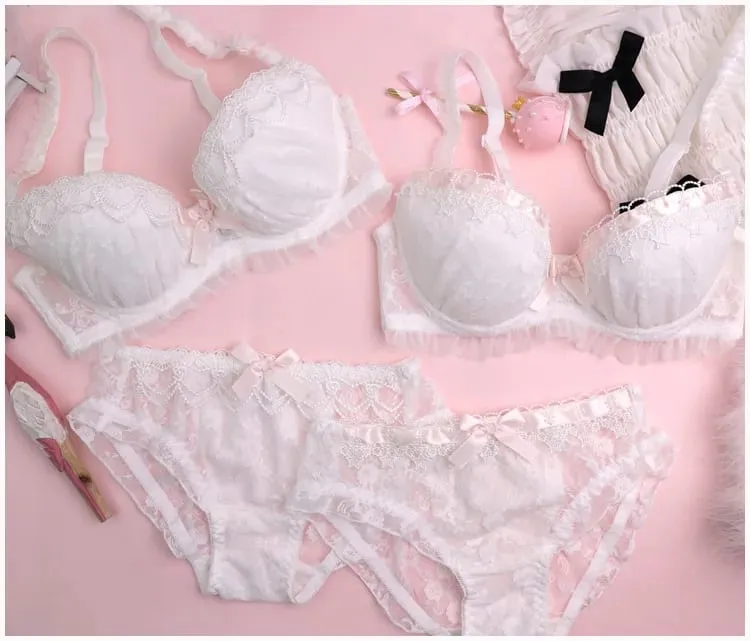 Meninas renda solúvel em água seção fina lingerie confortável reunir conjunto sutiã senhoras roupa interior de cor sólida bonito e sexy bralette — image 5