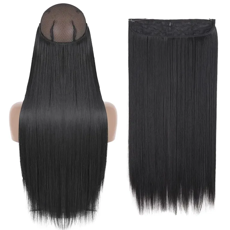 Sintético sem clipe de onda extensões de cabelo escondido segredo falso peça de cabelo uma peça linha de peixe falso pedaço de cabelo