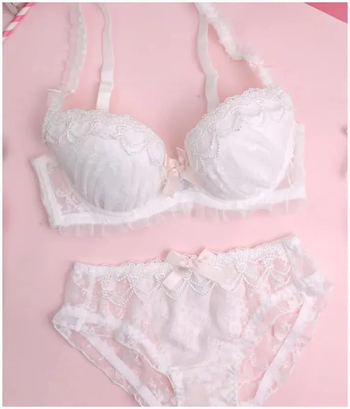 Meninas renda solúvel em água seção fina lingerie confortável reunir conjunto sutiã senhoras roupa interior de cor sólida bonito e sexy bralette