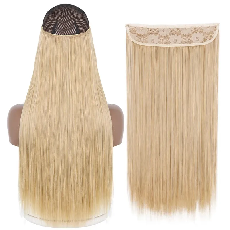 Sintético sem clipe de onda extensões de cabelo escondido segredo falso peça de cabelo uma peça linha de peixe falso pedaço de cabelo — image 34