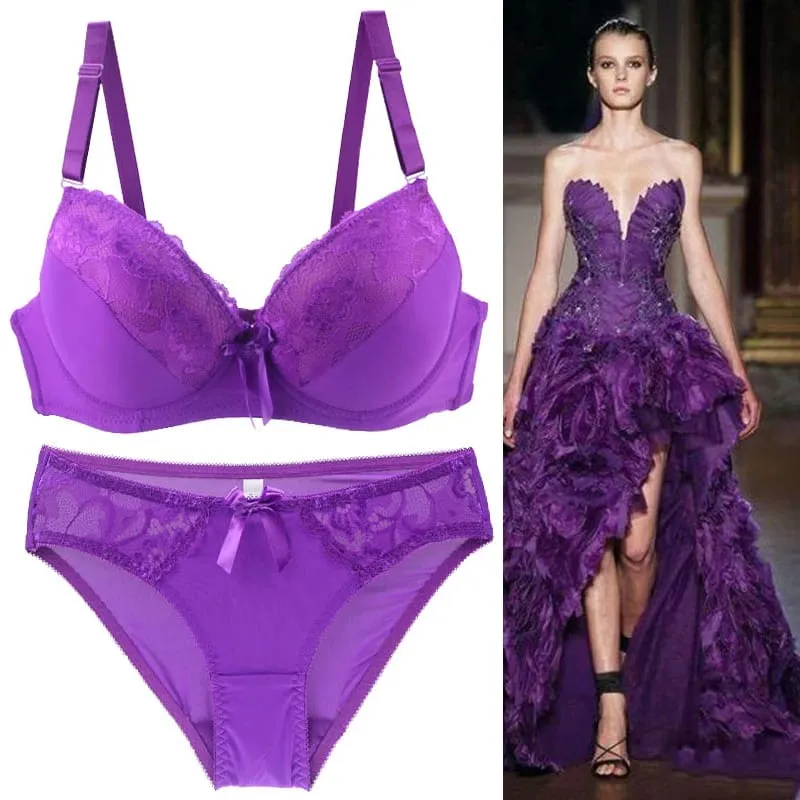 2021 novas mulheres push up conjuntos de sutiã íntimos rendas tangas roupa interior arco sólido 70-105 bcde copo feminino plus size lingerie — image 1