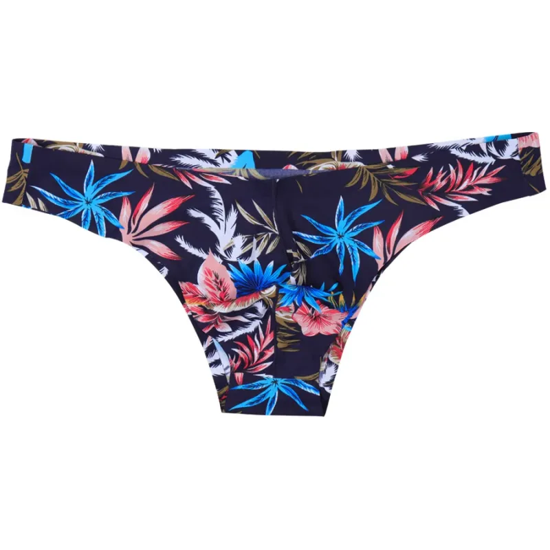 Homens sexy estilo suave macio impresso roupa interior masculina fina cuecas homem cintura baixa biquíni de seda gelo cuecas sem costura 817