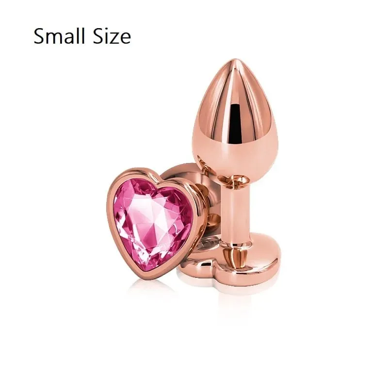 Arco-íris rosa ouro rosa pequeno tamanho médio conjunto forma de coração cristal metal contas anal butt plug jóias brinquedo sexual para o sexo feminino masculino