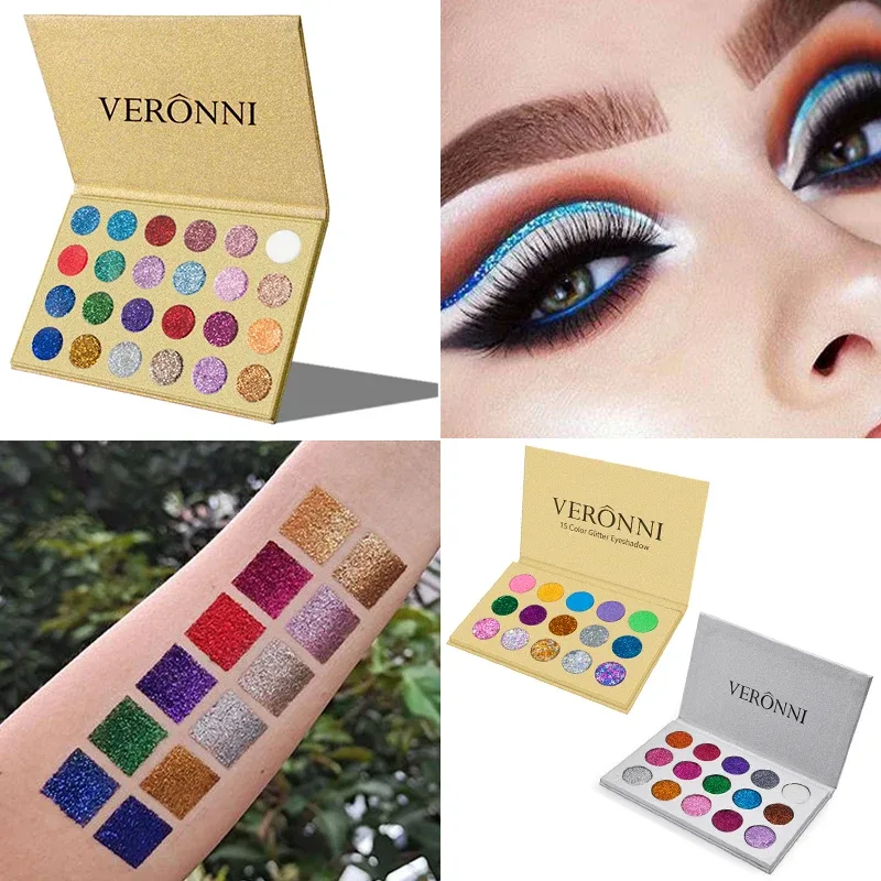 Paleta de sombras com glitter, pigmento brilhante, lantejoulas, iluminador, maquiagem colorida brilhante