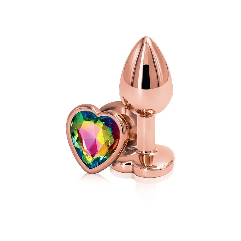 Arco-íris rosa ouro rosa pequeno tamanho médio conjunto forma de coração cristal metal contas anal butt plug jóias brinquedo sexual para o sexo feminino masculino