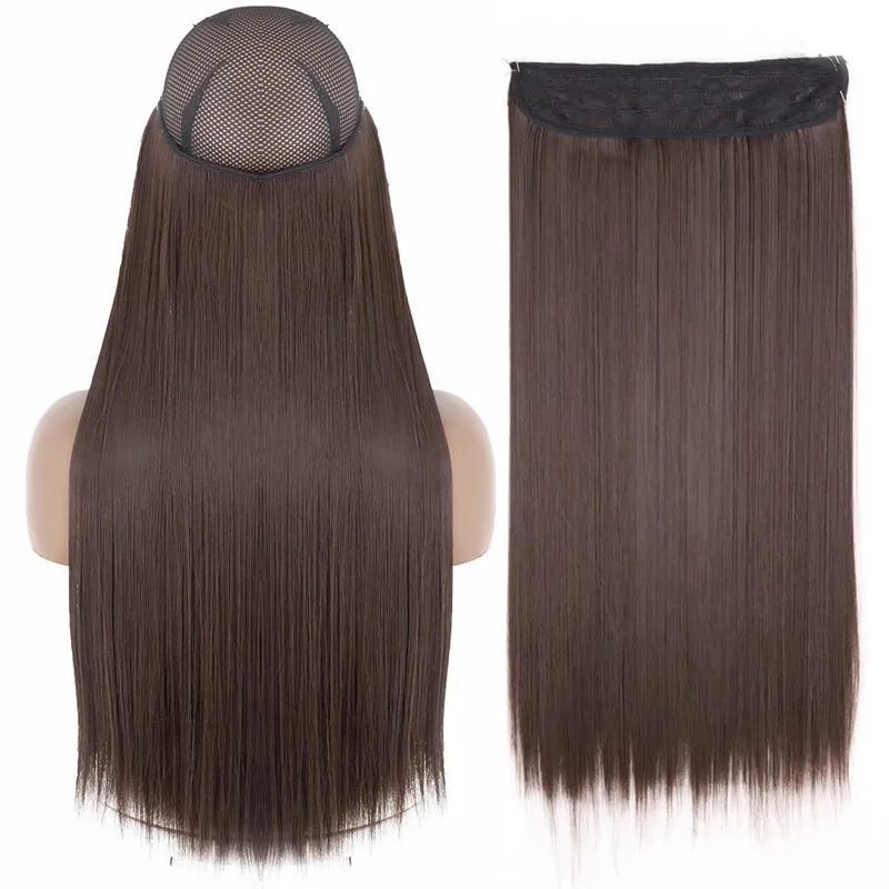 Sintético sem clipe de onda extensões de cabelo escondido segredo falso peça de cabelo uma peça linha de peixe falso pedaço de cabelo — image 13