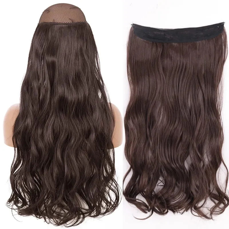 Sintético sem clipe de onda extensões de cabelo escondido segredo falso peça de cabelo uma peça linha de peixe falso pedaço de cabelo — image 39