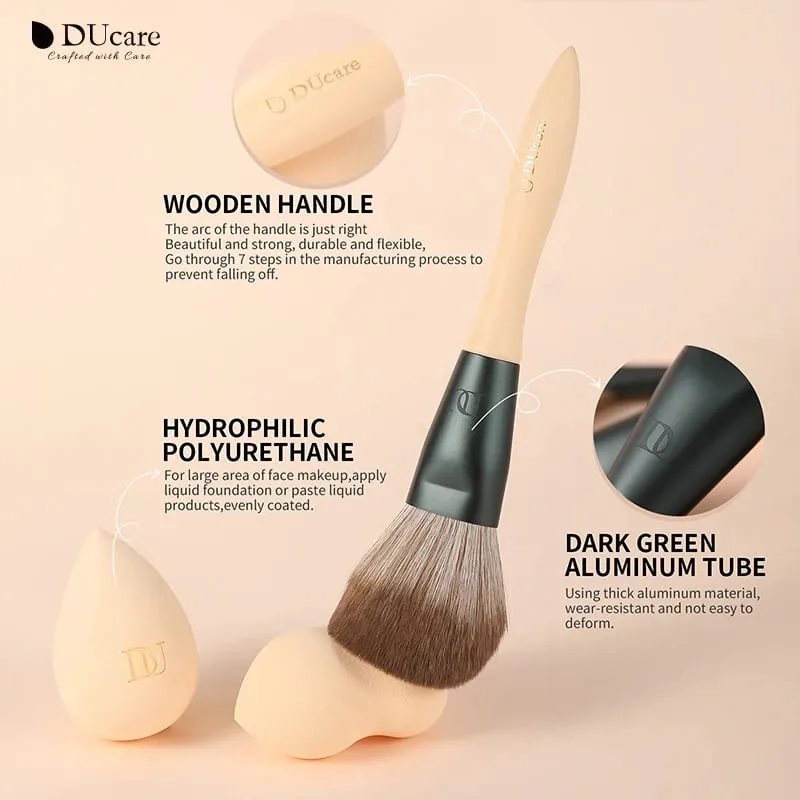 DUcare Makeup Brush Set 14Pcs with 3Pcs Makeup Spong & Cosmetic Bag - Professional Kabuki Foundation Blending Eyeshadow Brushes