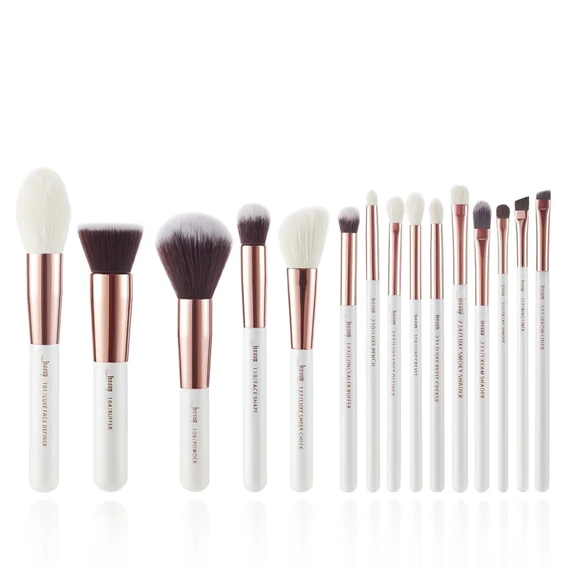 Jessup pincéis de maquiagem conjunto 15 pçs pincel de maquiagem profissional em pó sombra forro fundação blush mistura zinfandel/dourado