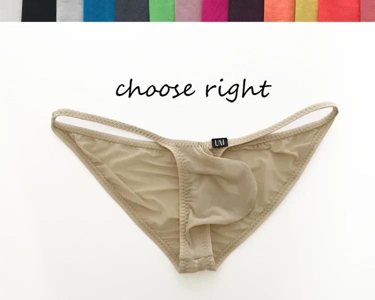 Cuecas masculinas de cintura ultra baixa g-string nádegas finas de seda gelo translúcida roupa interior sexy respirável leve baixo crescimento