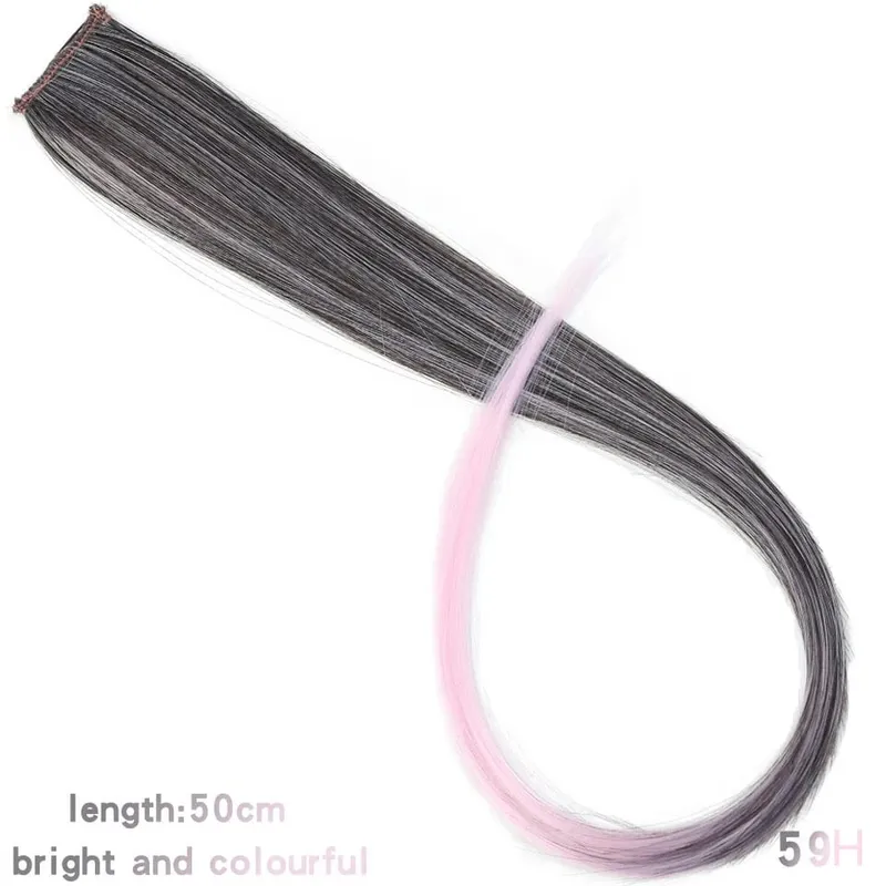 22 Inch Synthetic Colored Highlight Hair Extensions Rainbow Long Straight Hairpieces for Women Kids Girls Purple Pink Blue