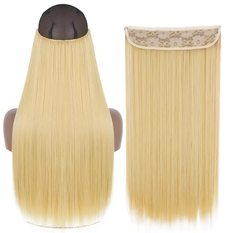 Sintético sem clipe de onda extensões de cabelo escondido segredo falso peça de cabelo uma peça linha de peixe falso pedaço de cabelo — image 23