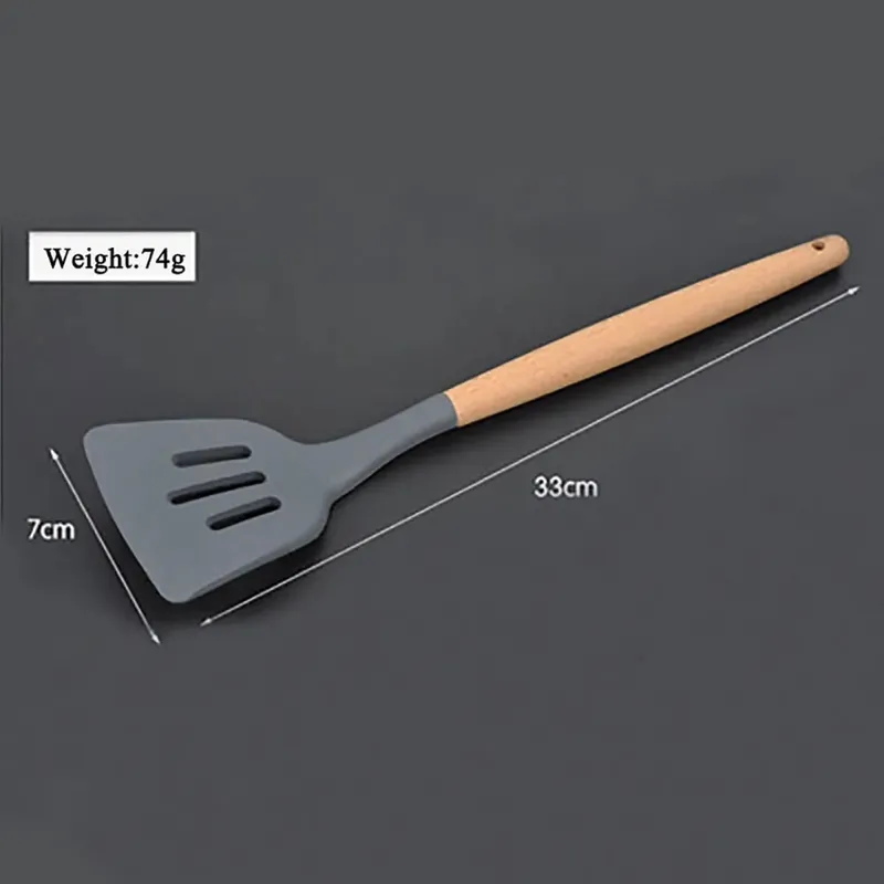 Silicone mundo cozinhar utensílios de cozinha ferramenta de silicone com alça multifuncional de madeira antiaderente espátula colher escova