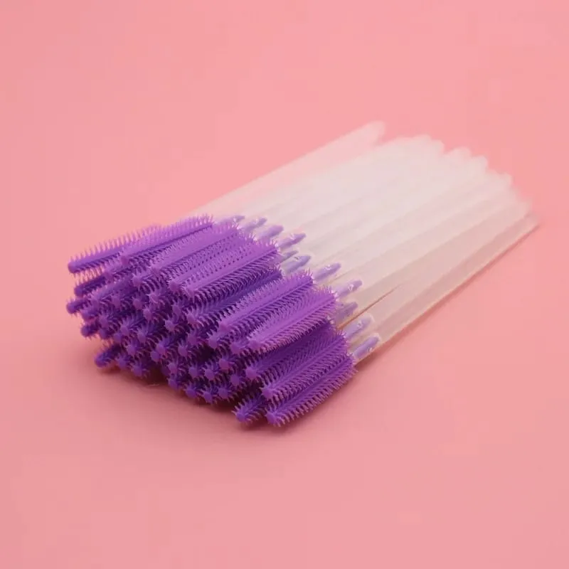 Pincéis descartáveis ​​de silicone para cílios, 50 peças, haste transparente, rímel, escova para cílios, extensão de cílios, ferramentas de maquiagem, imperdível