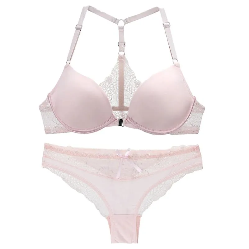 2022 novo sexy halter profundo v push up sutiãs conjunto sólido arco suave decorativo roupa interior feminina ab cup meninas lingerie