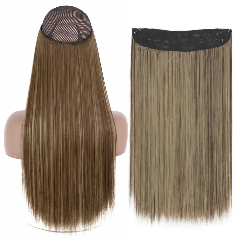 Sintético sem clipe de onda extensões de cabelo escondido segredo falso peça de cabelo uma peça linha de peixe falso pedaço de cabelo — image 18