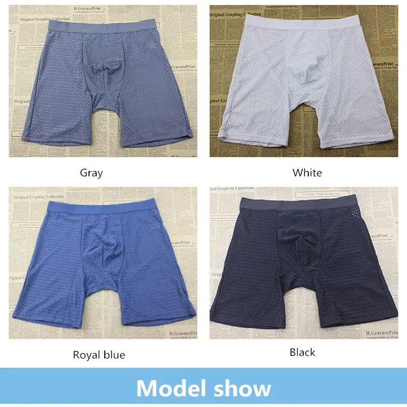 Boxers Briefs Man Ice Silk Shorts Underpants Male Large Size Men's Mesh Panties Breathable Long Boxer For Men Underwear — image 13