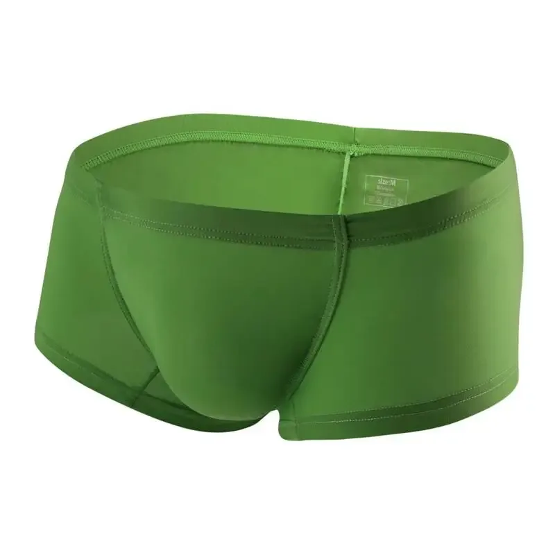 Cueca boxer masculina sexy, sólida, fina, seda gelo, respirável, cintura baixa, bolsa convexa em u, cueca masculina