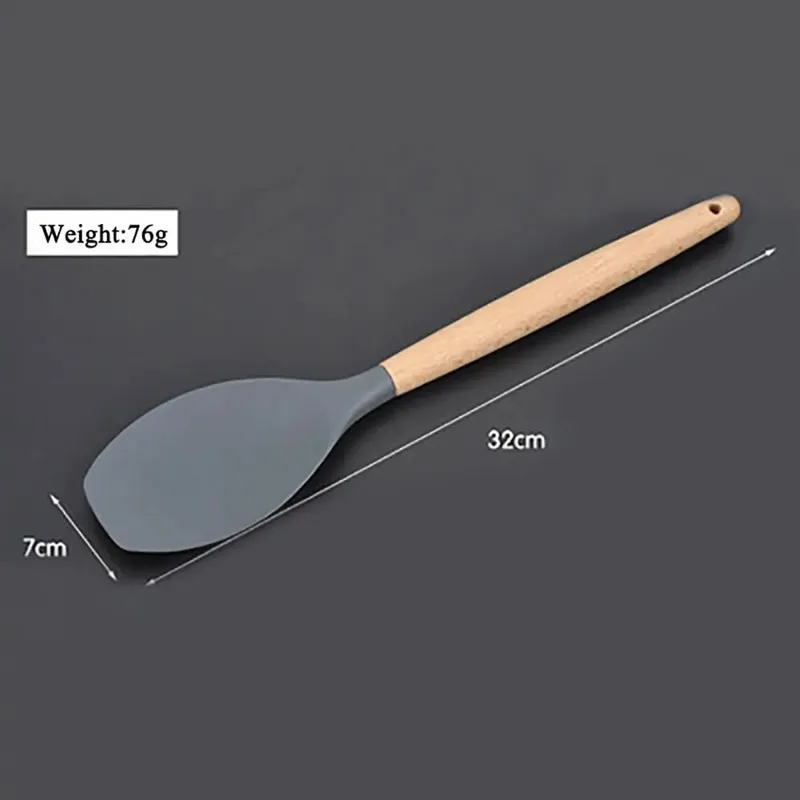 Silicone mundo cozinhar utensílios de cozinha ferramenta de silicone com alça multifuncional de madeira antiaderente espátula colher escova