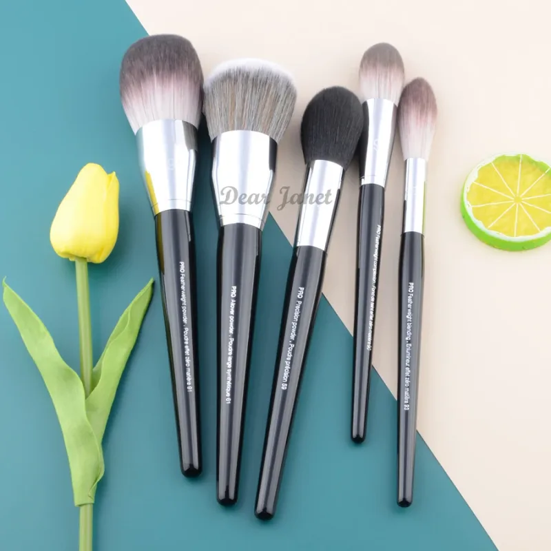 Pincéis de maquiagem série S Pro, pó, base, blush, destaque, pincel de maquiagem, tamanho grande, cabo preto, cabelo sintético, bem feito