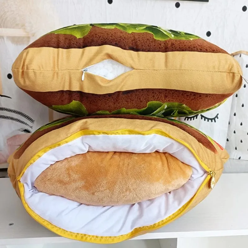 Lifelike Plush Hamburger Pillow Toy Simulation Stuffed Fast Food Hamburger Throw Pillow with Blanket 2 In 1 Cushion