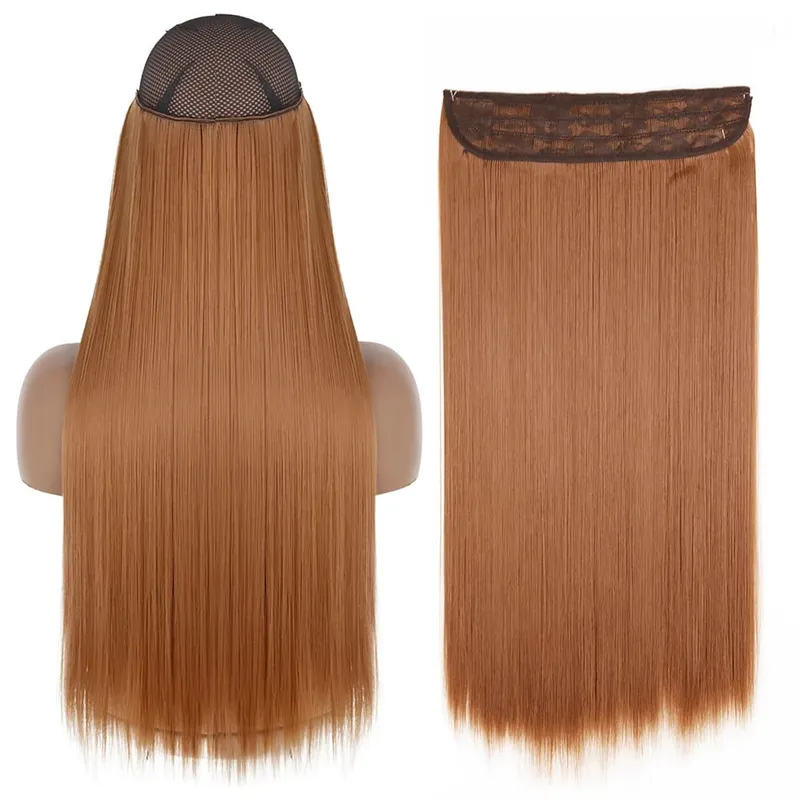 Sintético sem clipe de onda extensões de cabelo escondido segredo falso peça de cabelo uma peça linha de peixe falso pedaço de cabelo — image 27