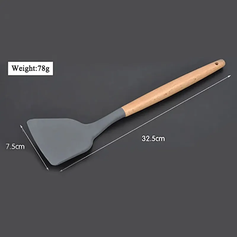 Silicone mundo cozinhar utensílios de cozinha ferramenta de silicone com alça multifuncional de madeira antiaderente espátula colher escova