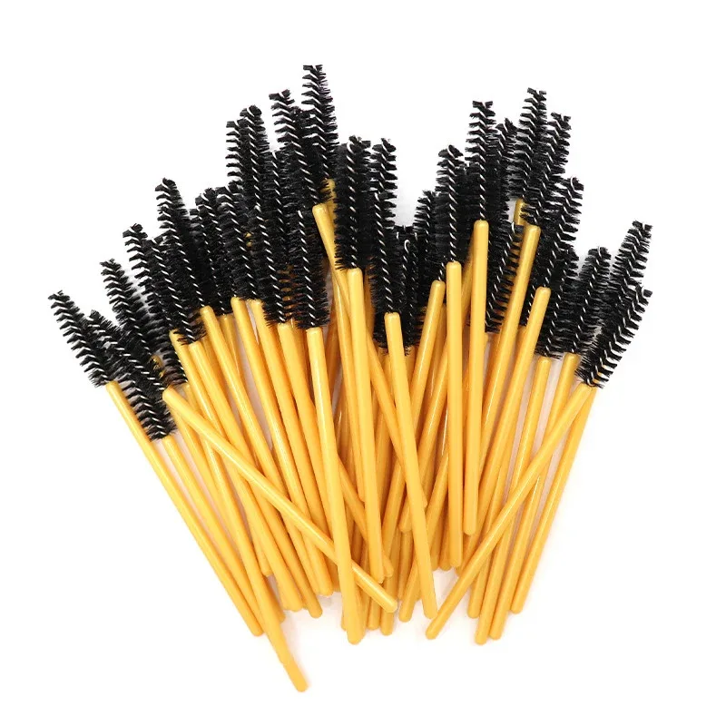 New Arrived 200pcs Golden Handle Yellow Brushes Nylon Disposable Mascara Wands Lashes Makeup Brushes Eyelash Extension — image 6