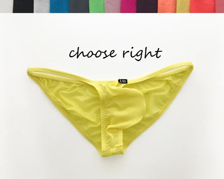 Cuecas masculinas de cintura ultra baixa g-string nádegas finas de seda gelo translúcida roupa interior sexy respirável leve baixo crescimento