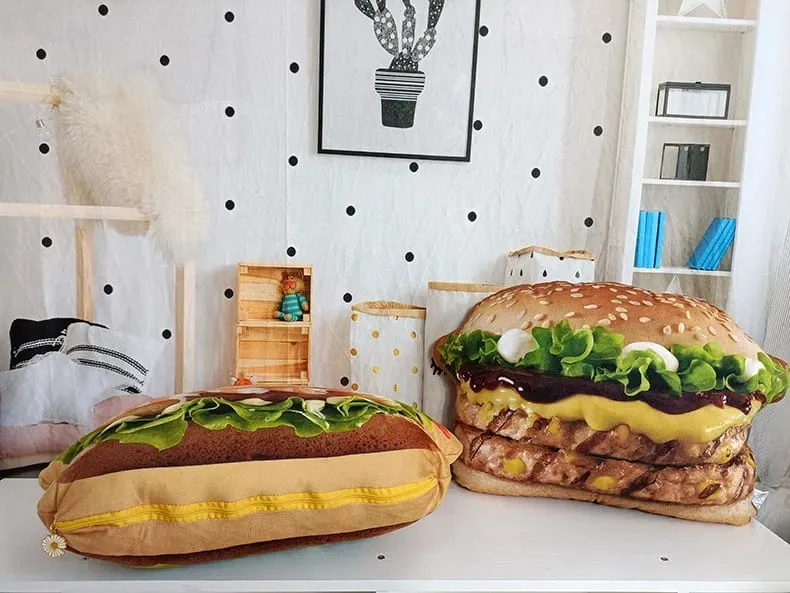 Lifelike Plush Hamburger Pillow Toy Simulation Stuffed Fast Food Hamburger Throw Pillow with Blanket 2 In 1 Cushion