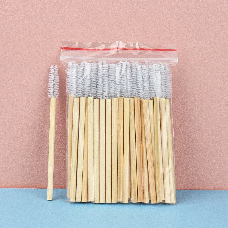 Pincéis descartáveis ​​para cílios, 50 peças, alça de bambu, extensão de cílios, aplicador de rímel, ferramentas de maquiagem feminina
