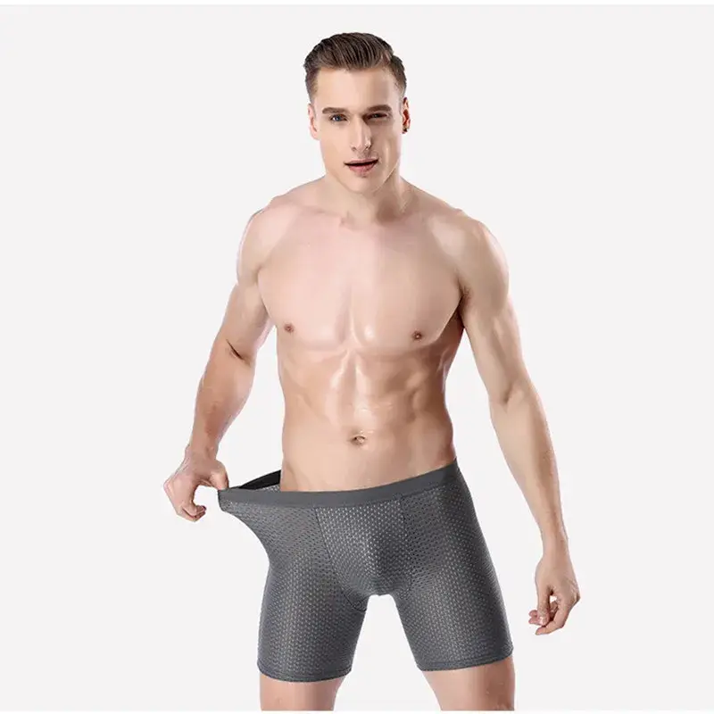 Boxers Briefs Man Ice Silk Shorts Underpants Male Large Size Men's Mesh Panties Breathable Long Boxer For Men Underwear — image 3