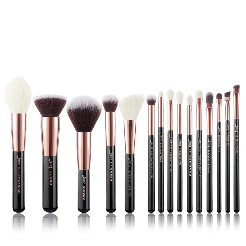 Jessup pincéis de maquiagem conjunto 15 pçs pincel de maquiagem profissional em pó sombra forro fundação blush mistura zinfandel/dourado