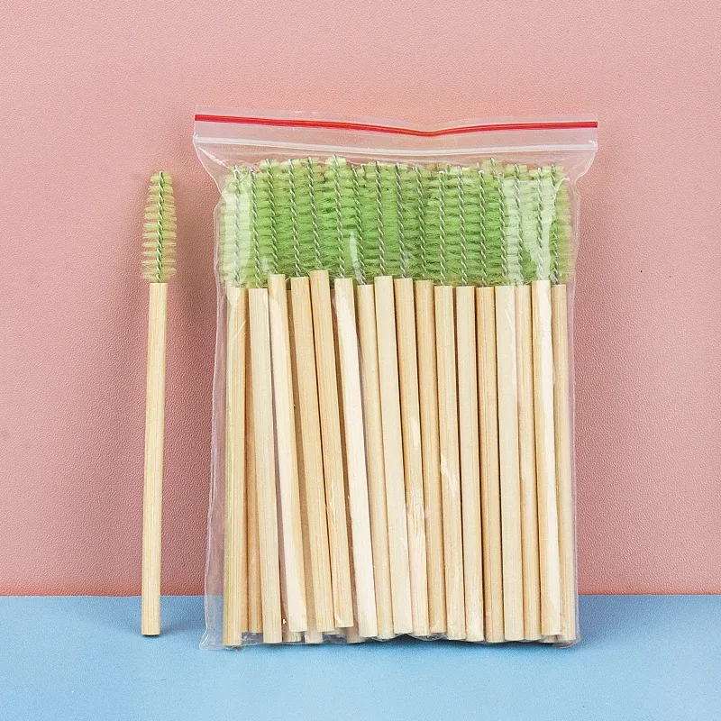 Pincéis descartáveis ​​para cílios, 50 peças, alça de bambu, extensão de cílios, aplicador de rímel, ferramentas de maquiagem feminina