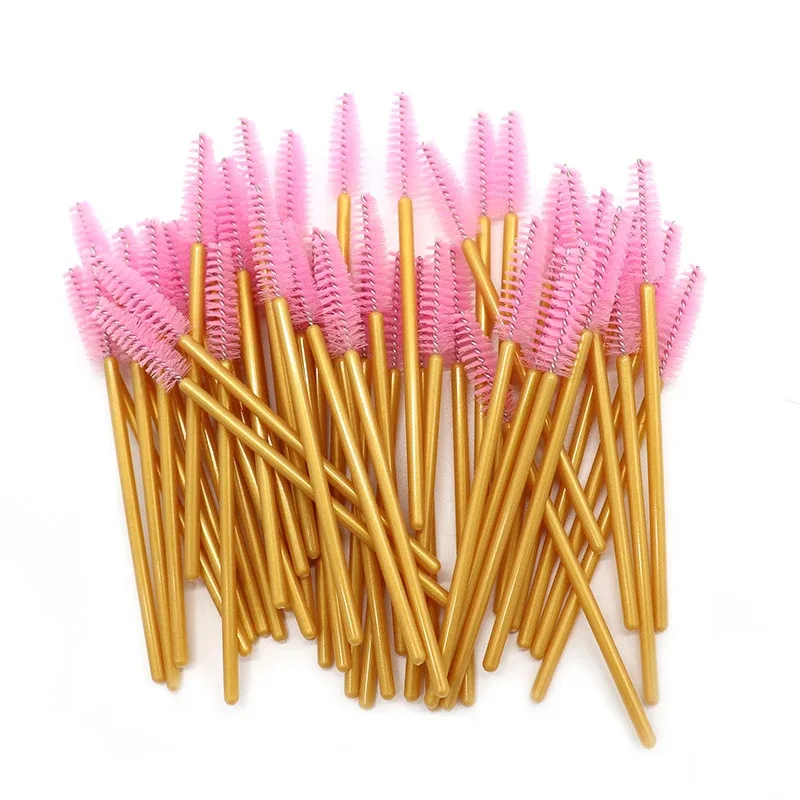 New Arrived 200pcs Golden Handle Yellow Brushes Nylon Disposable Mascara Wands Lashes Makeup Brushes Eyelash Extension — image 2