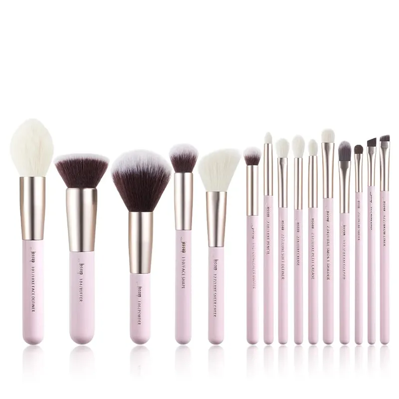 Jessup conjunto de pincéis de maquiagem, 15 peças, pincel de maquiagem profissional, base, pó, sombra, liquidificador, forro, blusher, brochas