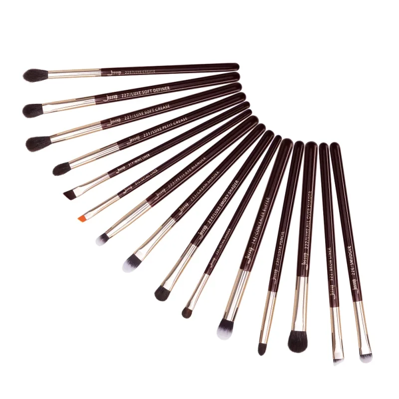 Jessup pincéis de maquiagem conjunto 15 pçs olho compõem escova sombra sobrancelha forro mistura corretivo kits de ferramentas cosméticos escova de cabelo de cabra